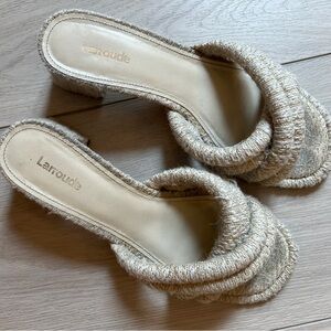 Larroudé Women's Laguna Raffia Mules, 38.5